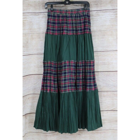 VINTAGE VRG Sport Womens Size Medium Maxi Pull On Plaid Broom Skirt Green Red - Picture 4 of 5